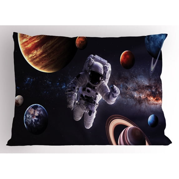 Ambesonne Nebula Pillow Sham, Planets Galaxies, 36" X 20", Multicolor