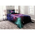 thumbnail image 1 of Ambesonne Nebula Quilted Bedspread Set 2 Pcs, Dusty Gas Cloud Stars, Twin Size, Purple Pink Navy, 1 of 3