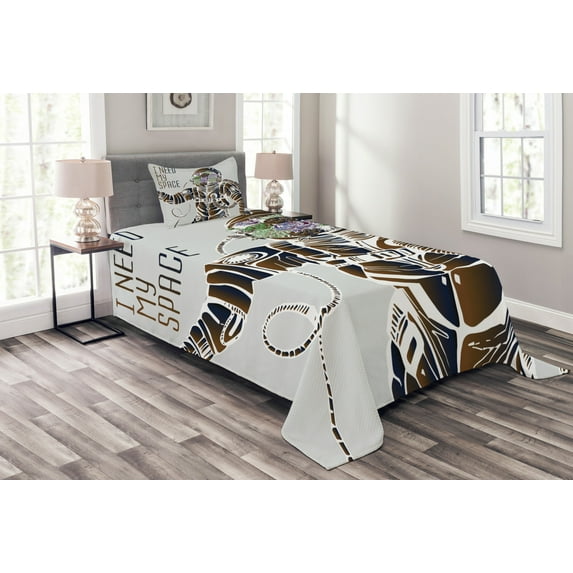 Ambesonne Nebula Quilted Bedspread Set 2 Pcs, Pilot Man Illustration, Twin Size, Multicolor