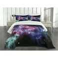 thumbnail image 1 of Ambesonne Nebula Quilted Bedspread Set 3 Pcs, Dusty Gas Cloud Stars, King Size, Purple Pink Navy, 1 of 5