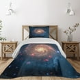 thumbnail image 1 of Ambesonne Nebula Quilted Coverlet 2 Pcs, Black Hole Cosmos Space, Twin Size, Petrol Blue Peach, 1 of 5