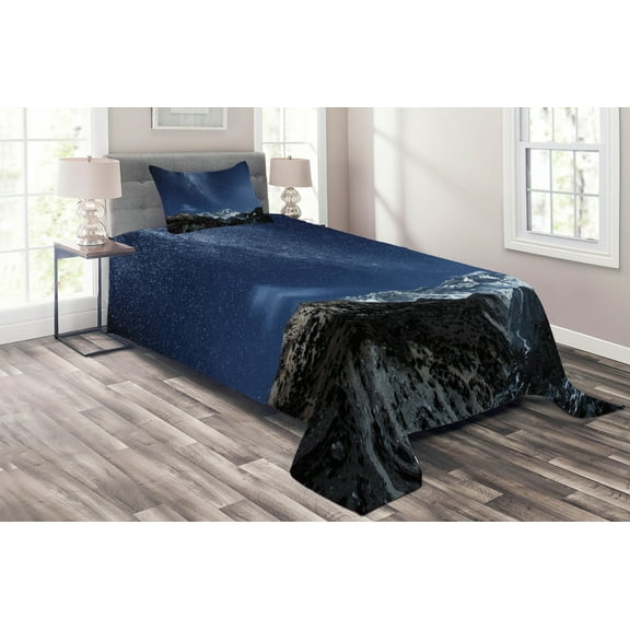 Ambesonne Nebula Quilted Coverlet 2 Pcs, Starry Blue Night Cosmos, Twin Size, Blue Grey