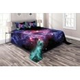 thumbnail image 1 of Ambesonne Nebula Quilted Coverlet 3 Pcs, Dusty Gas Cloud Stars, King Size, Purple Pink Navy, 1 of 2