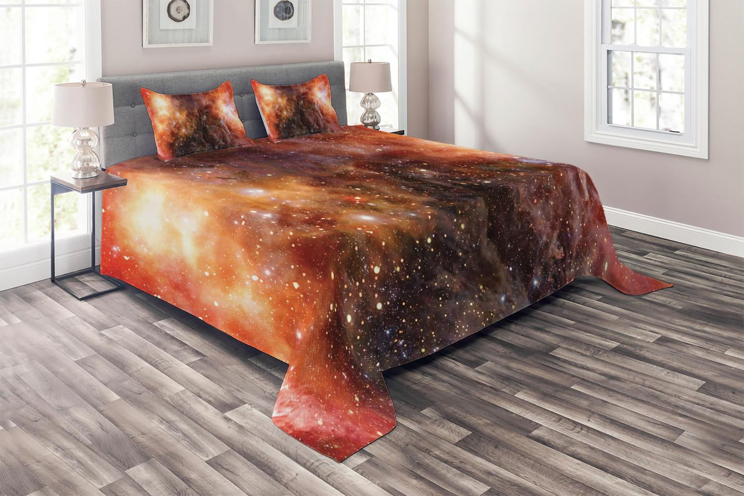 King Size Burnt Orange and Black Nebula Polyester Bedspread Set