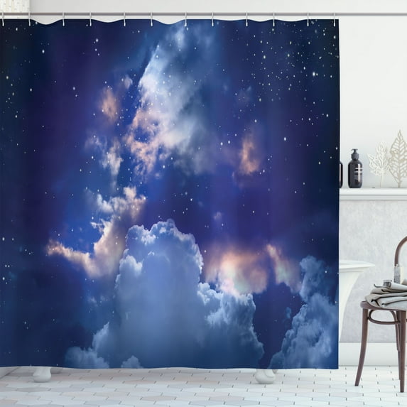 Ambesonne Nebula Shower Curtain, Astronomy Stars Space, 69"Wx84"L, White and Blue