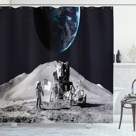 Ambesonne Nebula Shower Curtain, Moon Outer Space, 69"Wx84"L, Grey and Blue