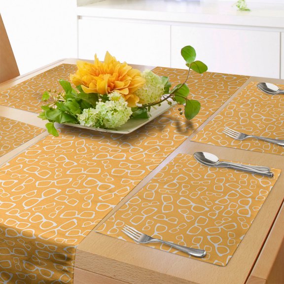 Ambesonne Nerdy Table Runner & Placemats, Hipster Glasses Simplistic, Placemat 4 pcs + Runner 12"x72", Pale Orange and Cream