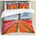 thumbnail image 1 of Ambesonne Netherlands Duvet Cover Sets, Tulips Field Windmill, 2-Queen, Vermillion Multicolor, 1 of 7