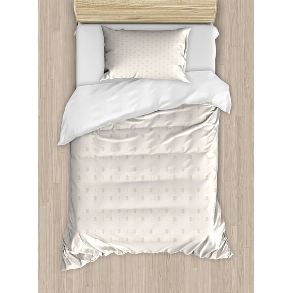 Ambesonne Neutral Color Duvet Cover Set, Minimal Forms Branch, Twin, Champagne Pale Grey Beige