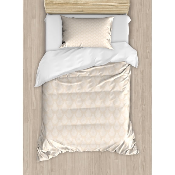 Ambesonne Neutral Color Duvet Cover Set, Royal Themed Birds, Twin, Champagne Eggshell