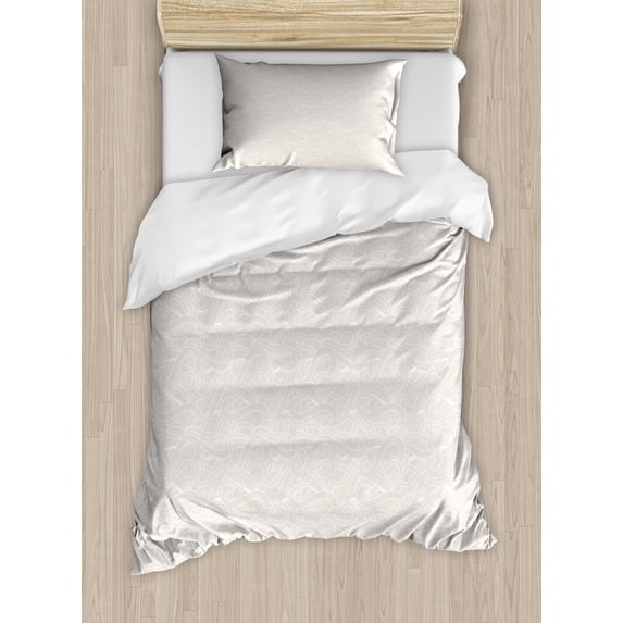 Ambesonne Neutral Color Duvet Cover Sets, Pastel Doodle Swirls, 2-Twin, Pale Tan and White
