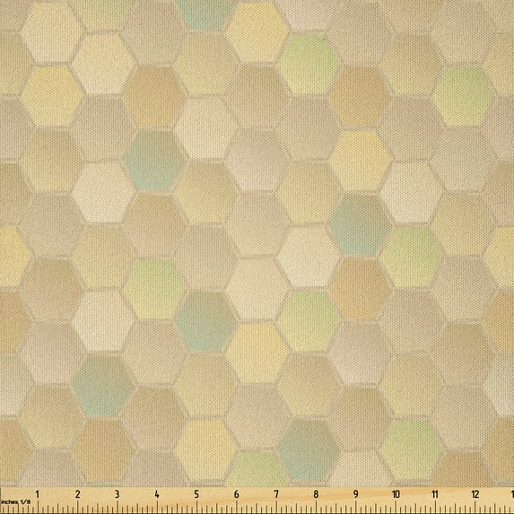 Ambesonne Neutral Color Fabric by the Yard Microfiber, Pastel Hexagons Motif, 1 Yard, Pastel Brown and Multicolor