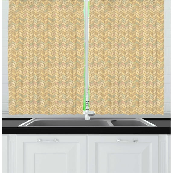 Ambesonne Neutral Color Kitchen Curtains, Pastel Pavement Brick, 55"x45", Tan and Multicolor