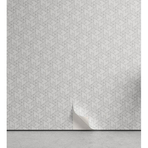 Ambesonne Neutral Color Peel & Stick Wallpaper for Home, Monochrome Shapes, 13"x36", Pale Grey and Pearl