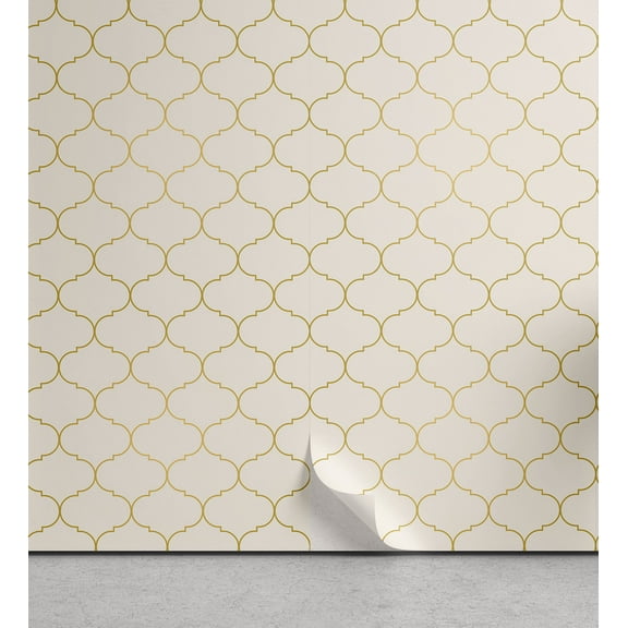 Ambesonne Neutral Color Peel & Stick Wallpaper for Home, Moroccan Ethnic Grid, 13"x72", Eggshell and Dark Mustard