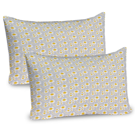 Ambesonne Neutral Color Pillow Sham 2 Pack, Spring Daisy Pattern, 26"x20", Marigold White and Pale Grey