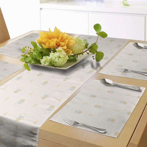Ambesonne Neutral Color Table Runner & Placemats, Minimal Forms Branch, Placemat 4 pcs + Runner 12"x90", Champagne Pale Grey Beige