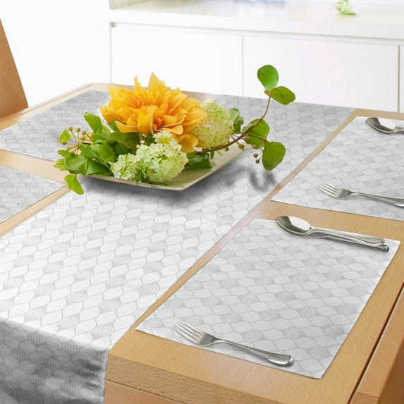 Ambesonne Neutral Color Table Runner & Placemats, Muted Tones Mosaic, Placemat 4 pcs + Runner 12"x90", Pale Taupe and White