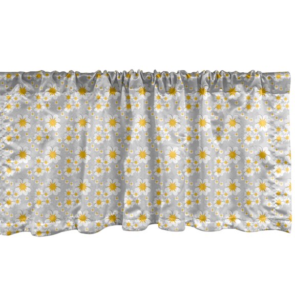 Ambesonne Neutral Color Window Valance, Spring Daisy Pattern, 42" x 12", Marigold White and Pale Grey