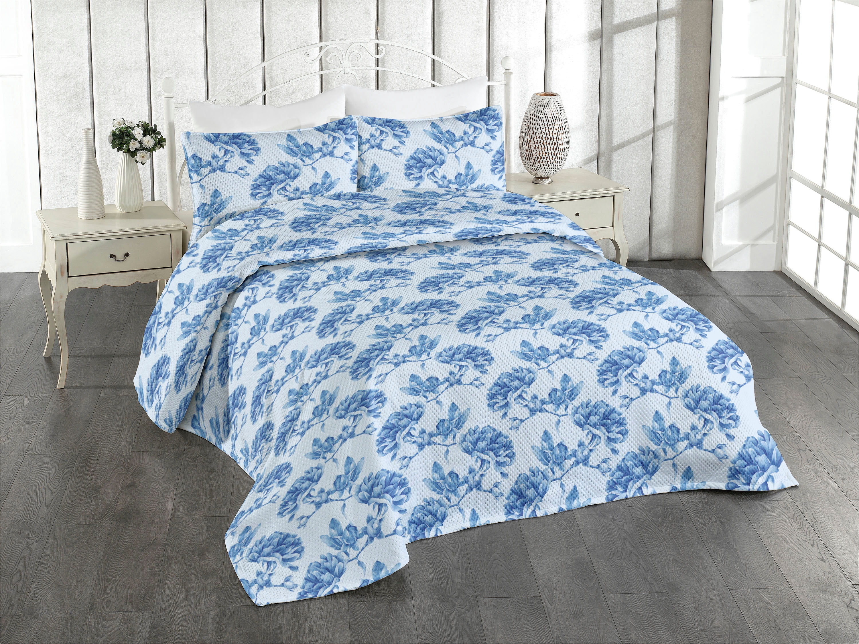 Neutral Color Bedspread Ambesonne Neutral Colors Floral Quilted Bedspread Set 3 Pcs, Spring ...