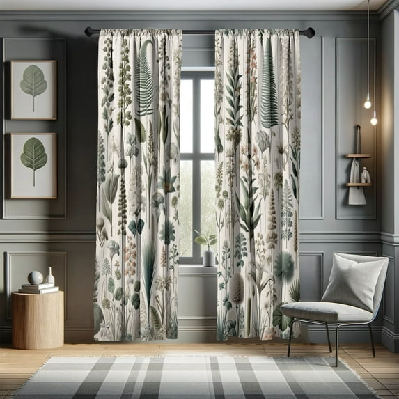 Ambesonne Neutral Curtains, Botanical Illustration Art, Pair of 28"x63", Pale Reseda Green Coconut