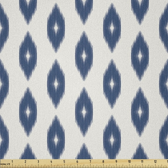 Ambesonne Neutral Fabric by the Yard Microfiber, Minimal Design Ikat Print, 10 Yards, Champagne and Slate Blue