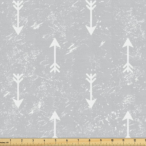 Ambesonne Neutral Fabric by the Yard Upholstery, Grey and Grunge Style Motif, 5 Yards, Pale Taupe and White