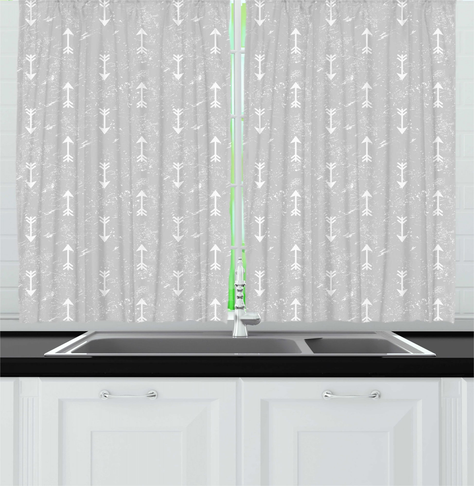 Ambesonne Neutral Kitchen Curtains, Grey and Grunge Style Motif, 55"x45 ...