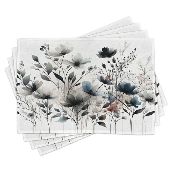 Ambesonne Neutral Place Mats Set of 4, Soft Hues Flowers Pattern, Standard Size, Dimgray and Slate Blue