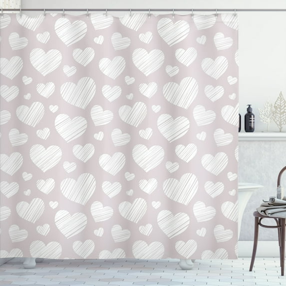 Ambesonne Neutral Shower Curtain, Pastel Colored Hearts Art, 69"Wx84"L, Pearl and White