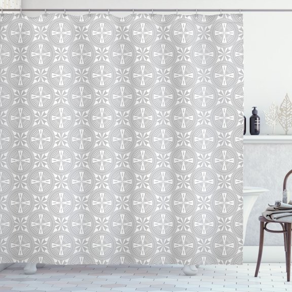 Ambesonne Neutral Shower Curtain, Various Geometric Shapes, 69"Wx75"L, Pale Taupe White