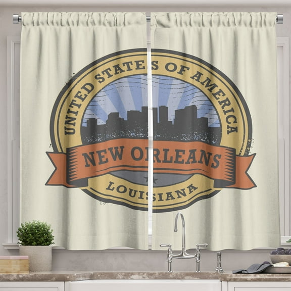 Ambesonne New Orleans Kitchen Curtains, Louisiana City View, 55"x39", Multicolor