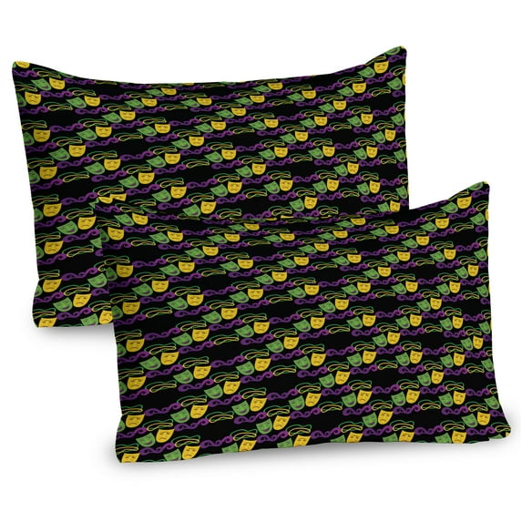 Ambesonne New Orleans Pillow Sham 2 Pack, Masquerade Pattern, 36"x20", Green Purple and Yellow
