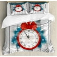 thumbnail image 1 of Ambesonne New Year Duvet Cover Set, Midnight Clock Pine, 2-Calking, Red and Pale Grey, 1 of 7