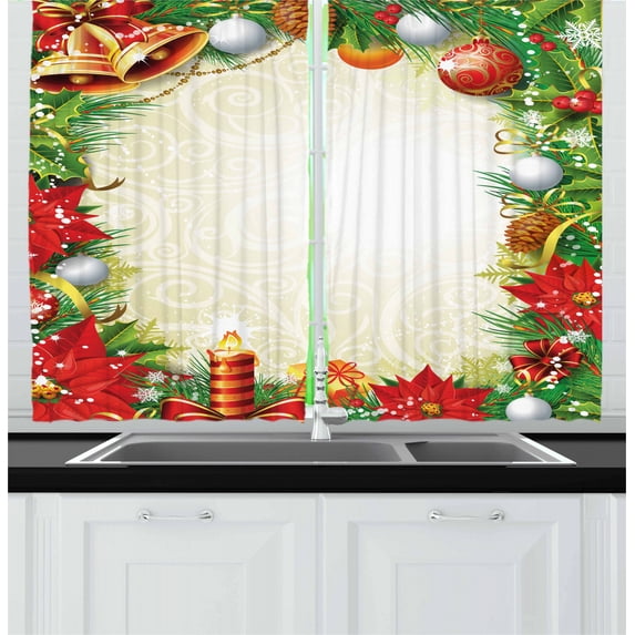 Ambesonne New Year Kitchen Curtains, Abstract Christmas Tree, 55"x39", Multicolor