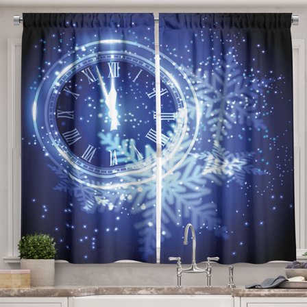 Ambesonne New Year Kitchen Curtains, Snowflakes Pattern, 55"x45", Blue