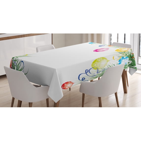Ambesonne New Year Tablecloth Rectangular Table Cover, Colorful Baubles Theme, 60"x84", Multicolor