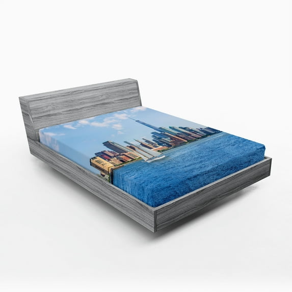 Ambesonne New York City Fitted Sheet, New York Sunshine, Queen Size, Blue Grey