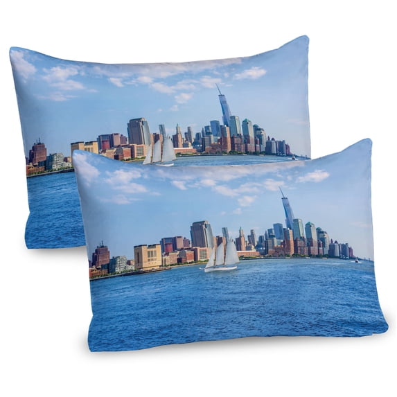 Ambesonne New York City Pillow Sham 2 Pack, New York Sunshine, 26"x20", Blue Grey