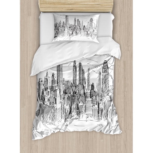 Ambesonne New York Cityscape Duvet Cover Set