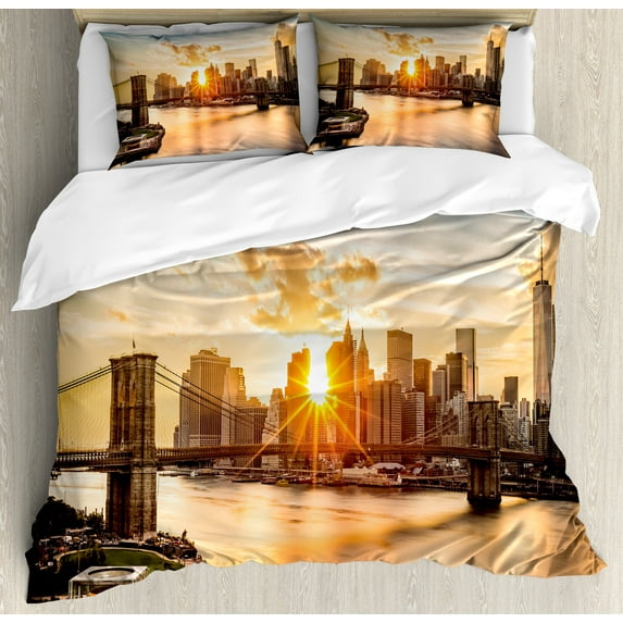 Ambesonne New York Duvet Cover Sets, Cityscape of Brooklyn, 2-Queen, Multicolor