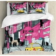 thumbnail image 1 of Ambesonne New York Duvet Cover Sets, View of Manhattan and Taxi, 2-Queen, Grey Teal Pink, 1 of 7