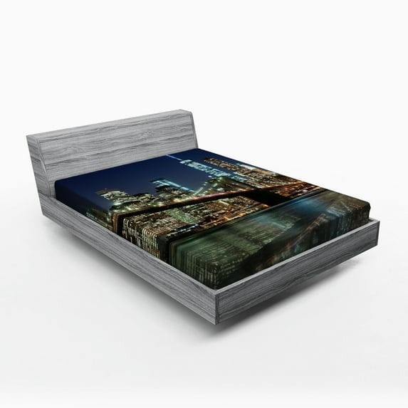 Ambesonne New York Fitted Sheet, Brooklyn Bridge Urban Life, Full Size, Multicolor