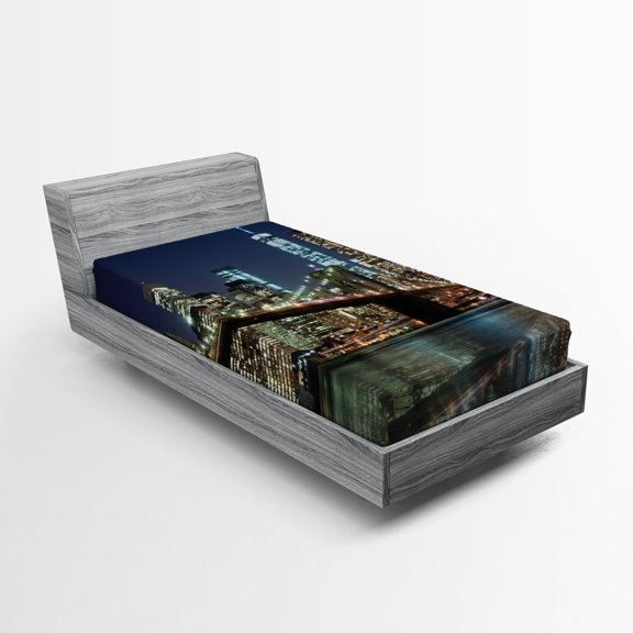 Ambesonne New York Fitted Sheet, Brooklyn Bridge Urban Life, Twin XL Size, Multicolor