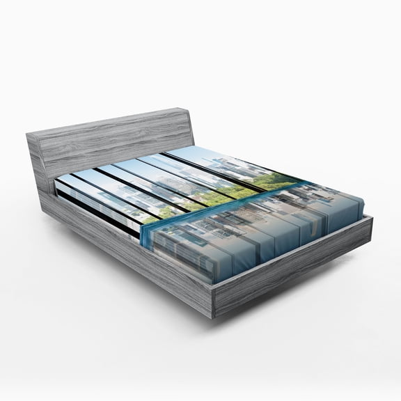 Ambesonne New York Fitted Sheet, Central Park Forest, Queen Size, Sky Blue and Green