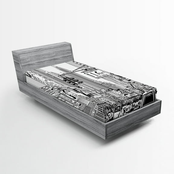 Ambesonne New York Fitted Sheet, Downtown Manhattan, Twin XL Size, Black and White