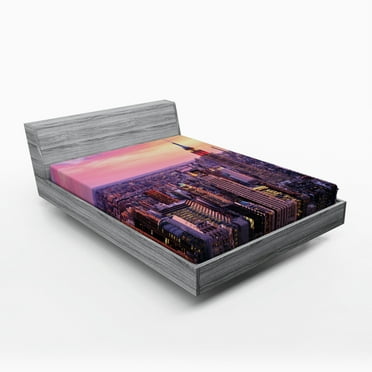 Ambesonne New York Fitted Sheet, Empire State Building, Full Size, Peach