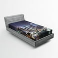 thumbnail image 1 of Ambesonne New York Fitted Sheet, Manhattan Skyline at Night, Twin XL Size, Blue and Orange, 1 of 2