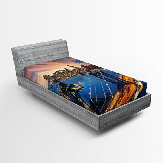 Ambesonne New York Fitted Sheet, Sunset Cityscape, Twin Size, Multicolor