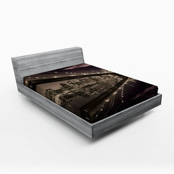 Ambesonne New York Fitted Sheet, USA America Skyline, Queen Size, Pale Brown Dried Rose